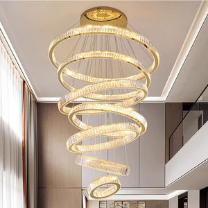 Lustre en cristal doré à LED en acier inoxydable, suspension E26 3500K blanc chaud avec télécommande pour plafond de villa et salon - Product Image 6