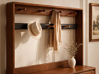 Meuble à chaussures et porte-manteau autoportant en bois massif de style Mid-Century français pour entrée de maison