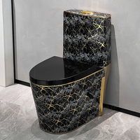 WC monobloc de luxe moderne en céramique noire et dorée, à siphon, pour hôtel