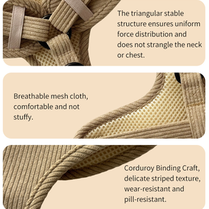 Premium Hoge Kwaliteit Nieuw Ontwerp Groothandel Luxe Op Maat Verstelbare Geen-Trek Corduroy Hondentuig Leash Halsband Set - Product Image 4