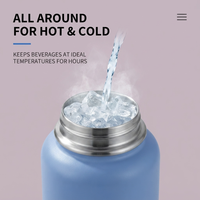 Bouteille d'eau isotherme en acier inoxydable 304 sans BPA avec couvercle à paille rabattable et sangle de transport pour la gym et le sport, personnalisable avec logo – Vente en gros
