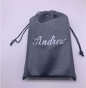 Bolsa de satén de seda negra pequeña personalizada al por mayor con cordón, reutilizable, para pelucas, extensiones de cabello, botellas, regalos, con serigrafía - Product Image 2