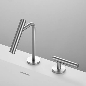 Jazzda Brass Basin Faucet Single Handle 2 Hole Split Design Minimalist Style Deck Mounted Hot Cold Water - Product Image 3