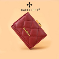 Baellerry dompet koin terbuka tiga lipat wanita, dompet kulit saku lucu, tempat kartu untuk wanita