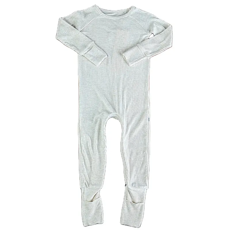 Yenidoğan bebek cabrio Romper için Unisex yaz Onesie uzun kollu kaburga örgü katı fermuar manşet bambu pijama üzerinde kat