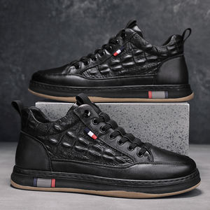 Adit รองเท้าหนังจระเข้แท้สีดำแนวอังกฤษ, 2023รองเท้าหนังลำลองสไตล์เดินสำหรับผู้ชาย - Product Image 5