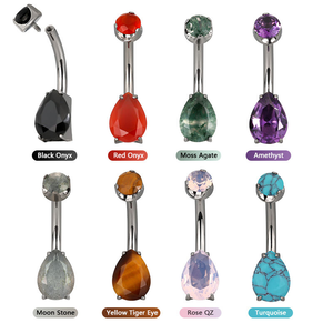 ASTM F136 Titanium Prong Set Pear Shape Natural Stone Summer <strong>Belly</strong> <strong>Button</strong> Navel <strong>Ring</strong> - Product Image 2
