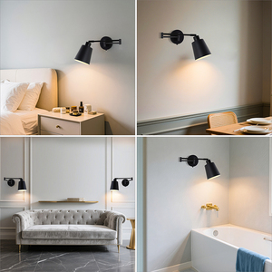 Lampe murale LED à abat-jour conique en métal noir réglable, base d'ampoule E27, lumière blanc chaud pour le salon, décoration de la maison - Product Image 6