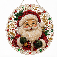 Décoration Murale de Noël DIY 5D : Ornement Suspendu Père Noël en Perles Acryliques et Strass, Style Nordique, Guirlande Murale