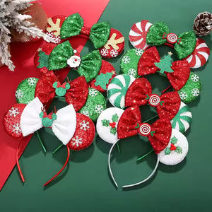 Diadema con lazo y orejas de ratón de Navidad, <span class=keywords><strong>Aro</strong></span> para el pelo para mujeres y niñas, bandas para el pelo de lentejuelas, accesorios para el cabello con patrón de árbol de Navidad - Product Image 3