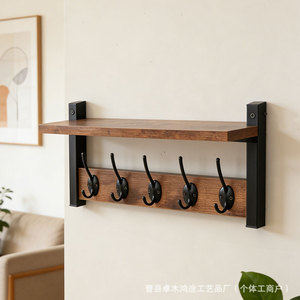 <b>Wall</b> <b>Mounted</b> Wooden <b>Shelf</b> With Hooks For Entryway Living Room Storage And Organization Durable Rectangle Design - Product Image 4