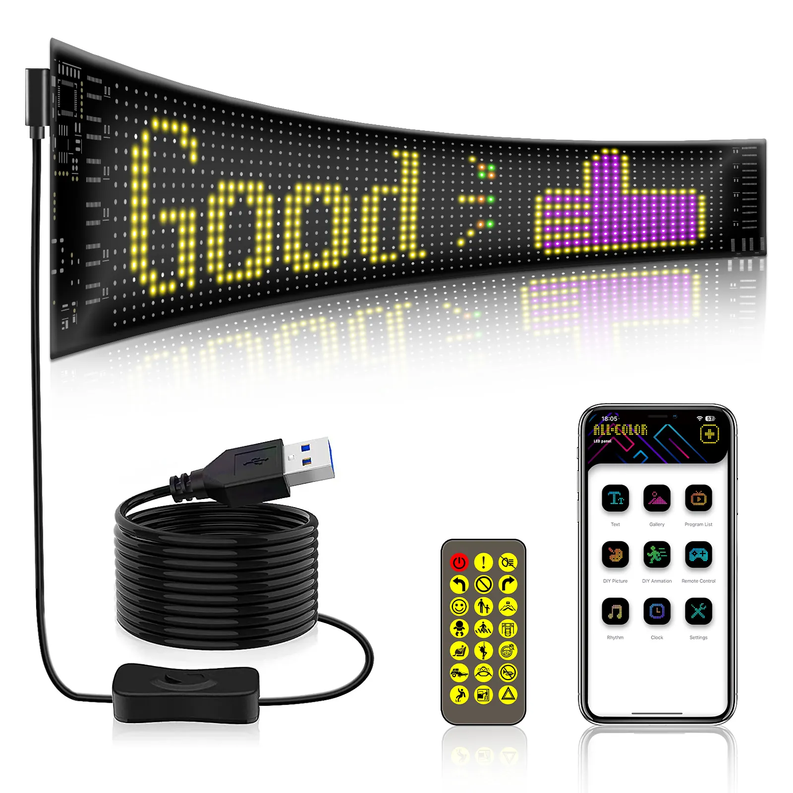 Programmable Scrolling LED sign board folding LED Module custom APP control Flexible LED display for car  bar  store