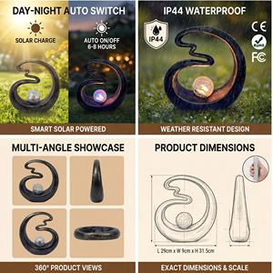 Lampe <span class=keywords><strong>solaire</strong></span> en résine abstraite avec boule de verre craquelé pour la décoration de jardin, patio, intérieur et extérieur - Product Image 4