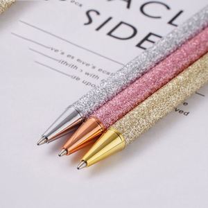 Custom Factory Bulk Wholesale Promotional Wedding Gifts Bright Shiny Glitter <b>Retractable</b> Stainless Steel PU Leather Logo <b>Pen</b> - Product Image 2
