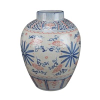 Vase décoratif RZTL27-A en porcelaine de Jingdezhen, peint à la main, motif floral bleu et rouge, design traditionnel, écologique
