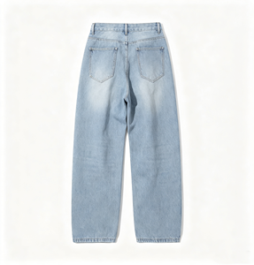Jean en denim taille haute à jambe large pour femme, coupe ample, délavé, en coton, pantalon décontracté vintage, style baggy - Product Image 2