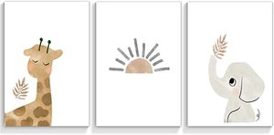 Dipinti di arte della parete Wall art colorato minimalista Baby Nursery Sun Room poster estetici pittura con stampa di elefanti neutri - Product Image 2