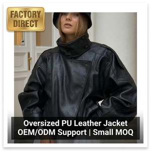 ZEVITY Nuova Collezione Giacca Bomber da <span class=keywords><strong>Donna</strong></span> Corta Nera con Zip in Ecopelle Oversize - Product Image 2