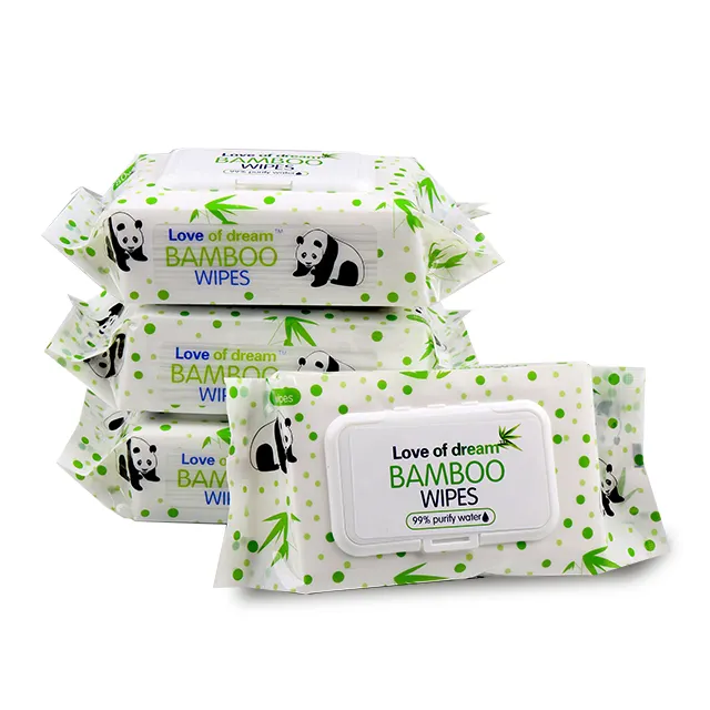 Tùy Chỉnh Logo Bao Bì Sinh Thái Thân Thiện Hữu Cơ 100% Cotton Phân Hủy Sinh Học 80 Miếng Hand Face Tissue Baby Wet Wipes