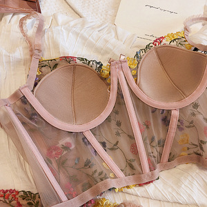 Français Sexy <span class=keywords><strong>fleur</strong></span> broderie dentelle maille dame sous-vêtements Ultra-mince <span class=keywords><strong>petite</strong></span> poitrine convergent <span class=keywords><strong>soutien</strong></span>-<span class=keywords><strong>gorge</strong></span> pour femmes - Product Image 3