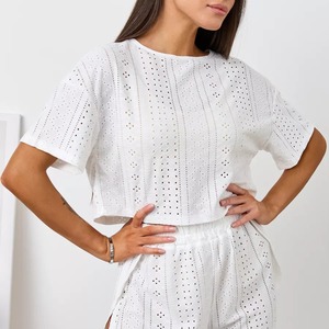Pijama de verano europeo y americano, nuevo éxito de ventas en comercio electrónico transfronterizo, cómodo, holgado, blanco, de manga corta y pantalones cortos. - Product Image 1