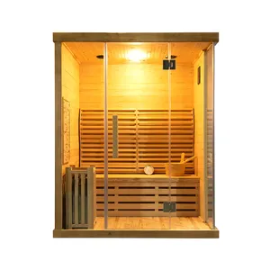 Smartmak desain Modern 2 orang kayu Solid Sauna dalam ruangan di kubus desain ruang Sauna uap