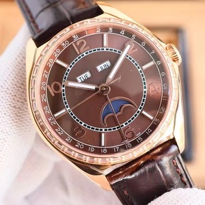 Montre de luxe de haute qualité pour hommes et femmes, corps en or rose et diamants, surface marron, calendrier complet, automatique, mécanique, cristal saphir - Product Image 1