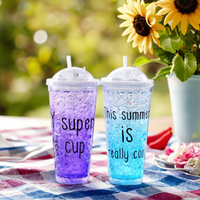 Freezing Gel Ijs Cup 16Oz Herbruikbare Custom Persoonlijke Logo Koffie Plastic Geschoren Schattige Maker Siliconen Kubus Automatisch Met Deksels