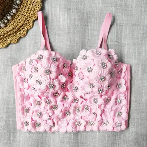 Groothandel Bloemen Decor Fancy Beha Dames Vrouwen Hemdje Bra Top Met Spaghetti Band Voor Zomer Kostuum