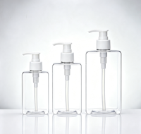 Flacon pompe carré transparent en PET personnalisé, vide, pour shampoing et savon, avec revêtement mat et étiquette imprimée en soie, contenant cosmétique