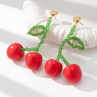 Romantische Zomersieraden Voor Vrouwen Kristalglas Kralen Fruit En Kersen Hart Oorbellen Bloemenpatroon Cadeau