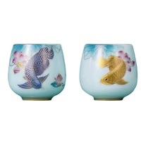 Service à thé de luxe haut de gamme en céramique style chinois, motif Poisson Dragon Doré, pour la prospérité et la richesse, idéal pour le camping