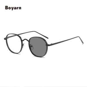 Boyarn <span class=keywords><strong>Vintage</strong></span> <span class=keywords><strong>Photo</strong></span>-Gris Optique Lunettes Cadre Métal Rond Ordinateur Lunettes Photochromiques Anti Lumière Bleue Blocage Lunettes - Product Image 1