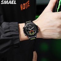 Nouvelle montre sport numérique pour homme SMAEL 8069, boîtier résistant à l'eau 50 bars, alarme, chronomètre, affichage LED, rétroéclairage, plastique acrylique