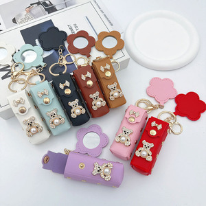 Pochette portable en cuir pour rouge à lèvres, trousse de maquillage, étui pour baume à lèvres, porte-clés avec petit porte-monnaie parfumé et pochette à clés - Product Image 2