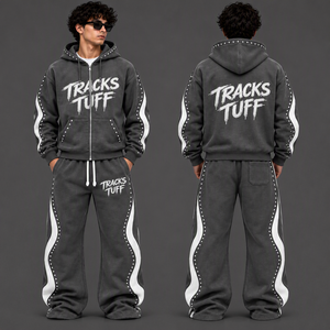 Ensemble de survêtement unisexe personnalisé imprimé, respirant, séchage rapide, automne, épais, design 2-en-1, avec sweat à capuche zippé oversize et pantalon large - Product Image 6