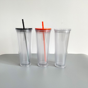 Vaso Brillante Transparente Naranja y Negro que Brilla en la Oscuridad, Vaso de Plástico Acrílico de Doble Pared con Orificio en la Base - Product Image 5