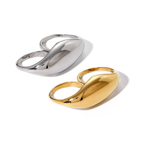 Waterproof Non Tarnish 2 <b>Finger</b> <b>Rings</b> 14k 18k PVD Gold Plated Fashion 316L Stainless Steel Double 2 <b>Finger</b> <b>Ring</b> for Women - Product Image 5