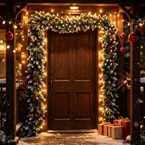 Guirlande <span class=keywords><strong>de</strong></span> Noël moderne élégante faite à la main en PVC <span class=keywords><strong>de</strong></span> 2 m avec boules en rotin, écologique, imperméable, à suspendre au mur, pour intérieur/extérieur, fête - Product Image 1