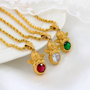 Collana con Ciondolo Angelo e Pietra Portafortuna in Acciaio Inossidabile Placcato Oro 18K Stile INS Sming 2026 per Donne - Product Image 3
