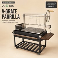 Parrilla argentine V-Grate avec rôtissoire automatique et bac à graisse, cadre de levage en acier inoxydable, foyer en briques réfractaires, taille personnalisée