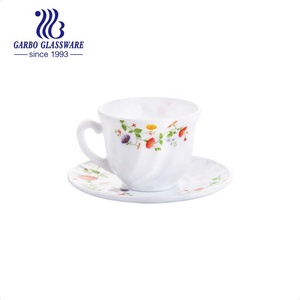 Set di <span class=keywords><strong>tazze</strong></span> <span class=keywords><strong>da</strong></span> tè e piattino in vetro opalino bianco con stampa con decalcomania <span class=keywords><strong>da</strong></span> 85ml 3oz design personalizzato set di <span class=keywords><strong>tazze</strong></span> in vetro - Product Image 4