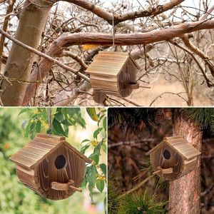 Nid d'oiseau en bois Mangeoire à oiseaux suspendue Maison d'oiseau de jardin extérieur - Product Image 2