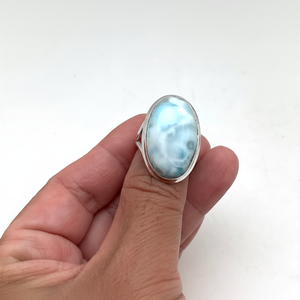 Women's 925 Sterling <b>Silver</b> Minimalist Oval Cut Larimar Gemstone Bezel <b>Set</b> Rhodium Plated Certified Trendy Handmade Wedding <b>Ring</b> - Product Image 1