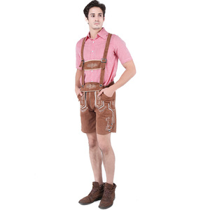 Men's Oktoberfest Costume Red Plaid Shirt With Brown <b>Suspender</b> Shorts Stage Performance Wear Adult Size 6650 - Product Image 2