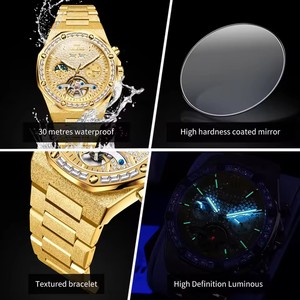 Olevs 9805 Sang Trọng Hollow Tourbillon Tự Động Người Đàn Ông Cơ Khí Vàng Đồng Hồ Không Thấm Nước Thép Không Gỉ Người Đàn Ông Của Kim Cương Quay Số Đồng Hồ - Product Image 4