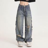Advanced Sense Jeans pour hommes personnalisés Style baggy déchiré avec jambe droite ample Vintage délavé Look décontracté High Street reconnu
