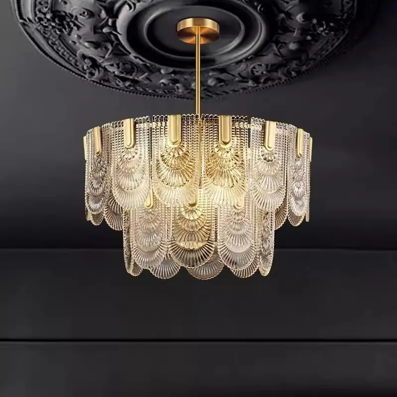 French Light Luxury Living Room Modern Simple Crystal Bedroom Ceiling Lamp All Copper Creative Dining Room Lamp