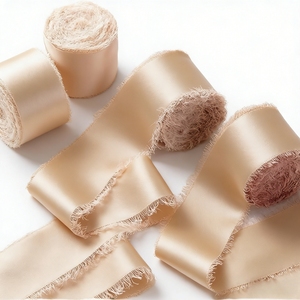 Ruban en polyester chiffon à bords effilochés, motif floral fait main, pour invitations de mariage, bouquets et décoration en tissu transparent - Product Image 1