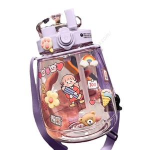 ขวดน้ำพลาสติกแบบพกพาขนาด 1300 มล. ลายพิมพ์น่ารักสำหรับเด็ก พร้อมหลอดดูด ดื่มได้สองแบบ ขายส่ง - Product Image 3